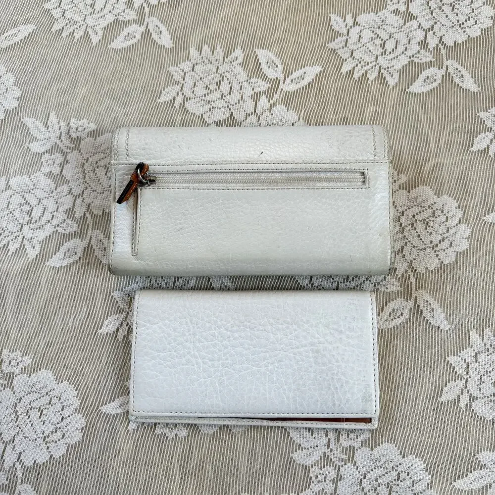 Vintage Coach White Leather Buckle Wallet + Checkbook Cover Set